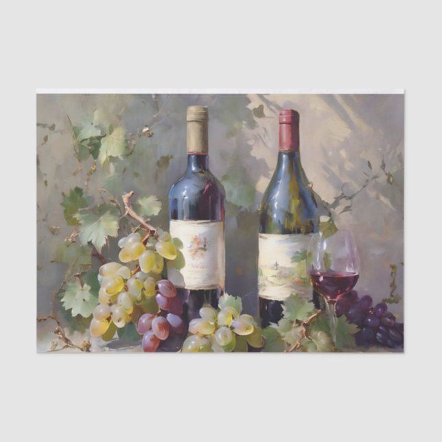 Grapes and Wine Bottles Watercolor Decoupage Tissue Paper (Front)