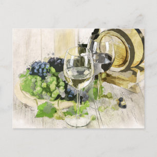 grapes and wine postcard
