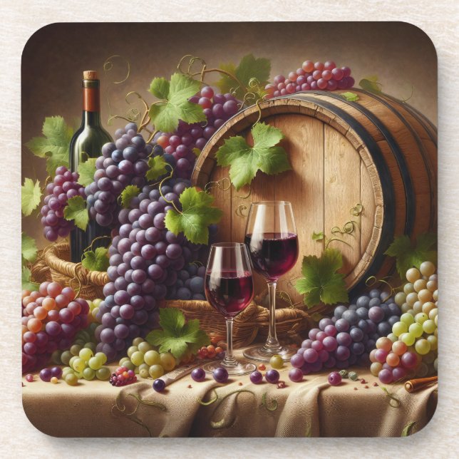Grapes and Wine Still Life Coaster (Front)