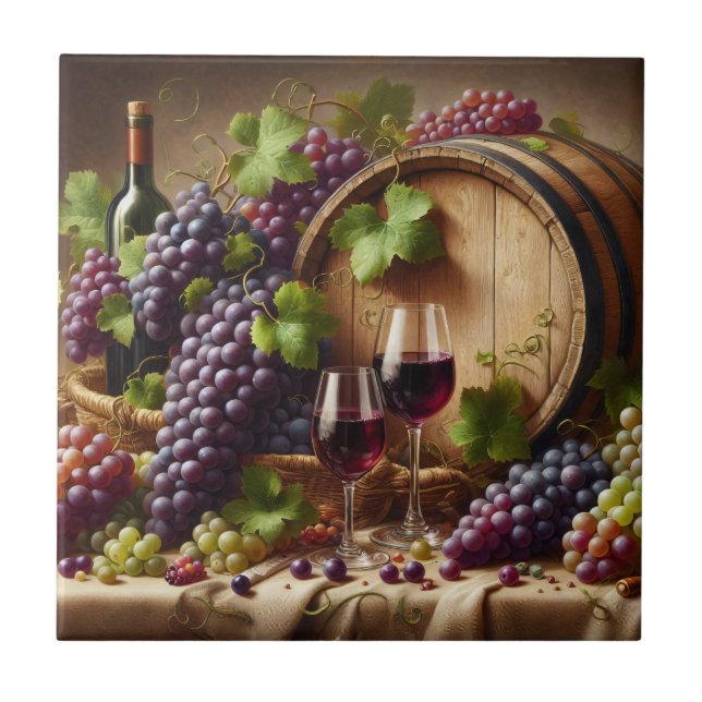 Grapes and Wine Still Life Tile (Front)
