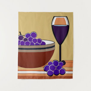 Grapes and Wineglass in Maroon and Tan  Tapestry