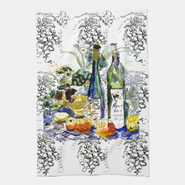 Grapes&bottles Kitchen Towel (Vertical)