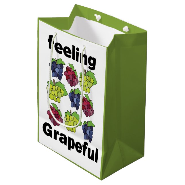 Grapes Fruit Feeling Grapeful Funny Pun Medium Gift Bag (Front Angled)