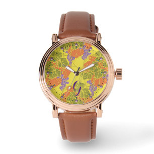 GRAPES,GRAPE VINES,YELLOW GREEN PURPLE MONOGRAM WATCH