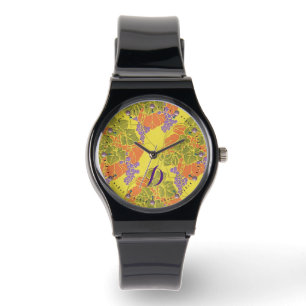 GRAPES,GRAPE VINES,YELLOW GREEN PURPLE MONOGRAM WATCH