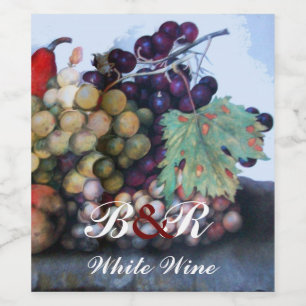 GRAPES,GRAPEVINES, PEARS, White Wine Tasting Party Wine Label