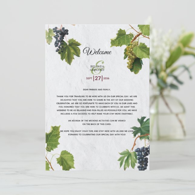 Grapes Greek Island Wedding Itinerary Program (Standing Front)