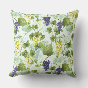 Grapes Hand drawn Summer Fruit Pattern on Mint Throw Pillow