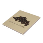 Grapes Kitchen Tile<br><div class="desc">A tile featuring an illustration of a bunch of dark purple grapes over a tan background. Personalize with your name.</div>