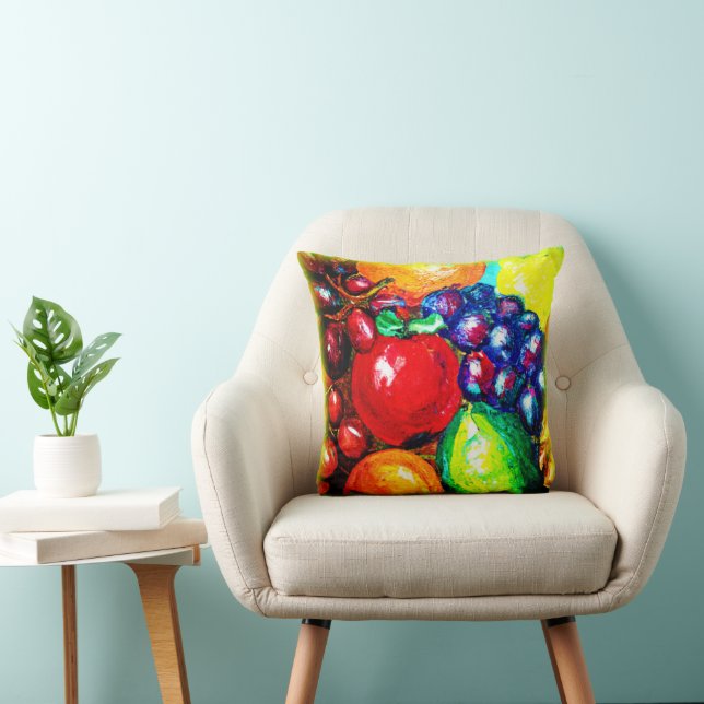 Grapes, Lime, Orange , Apple Fruits. Buy Now Throw Pillow (Chair)