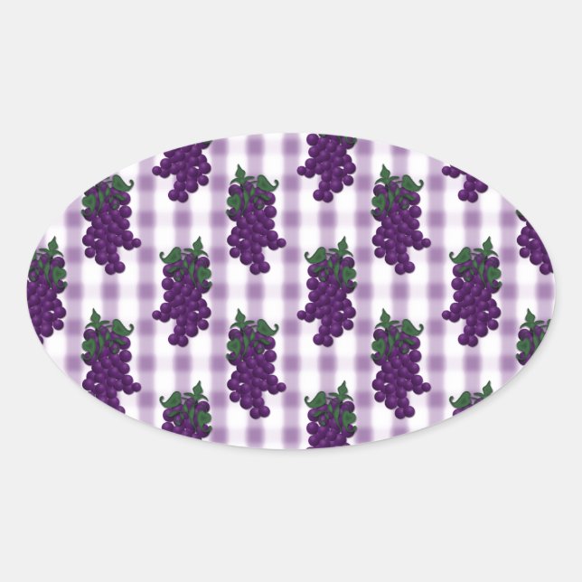 Grapes n Gingham Oval Sticker (Front)