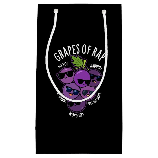 Grapes Of Rap Funny Fruit Pun Dark BG Small Gift Bag (Front)