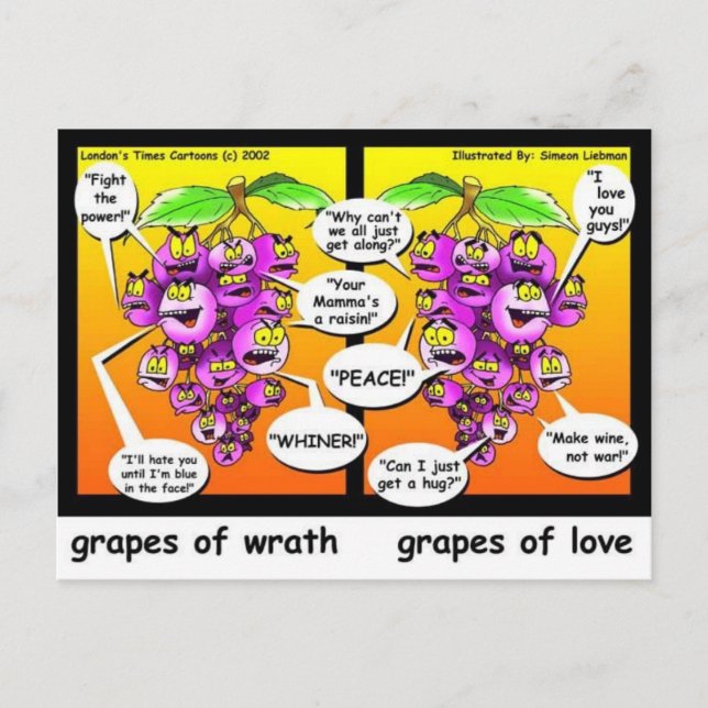 Grapes Of Wrath, Love, & War Funny Gifts & Tees Postcard (Front)