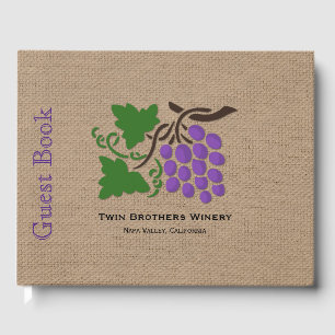 Grapes on Burlap Wine Theme Guest Book