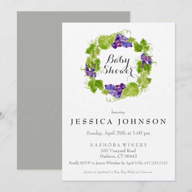 Grapes on the Vine Wine Baby Shower Invitation (Front/Back)