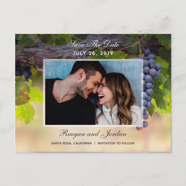 Grapes on Vines Photo Save the Date Card (Front)