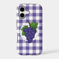 Grapes on White Violet Plaid