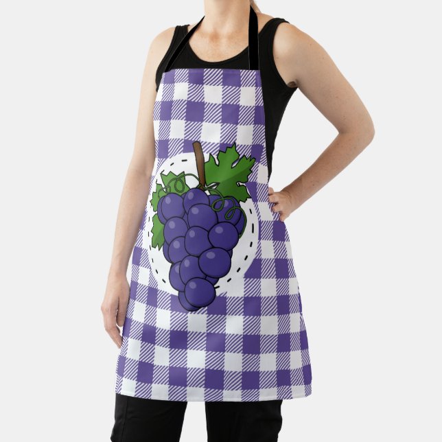 Grapes on White Violet Plaid Apron (Insitu)