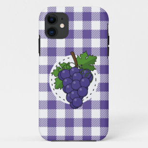 Grapes on White Violet Plaid iPhone 11 Case