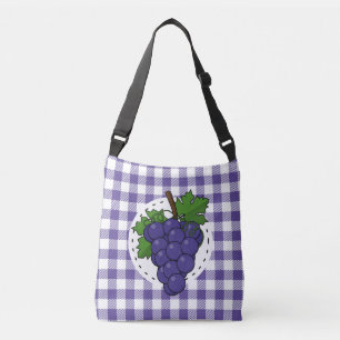 Grapes on White Violet Plaid Crossbody Bag