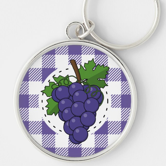 Grapes on White Violet Plaid Keychain (Front)
