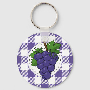 Grapes on White Violet Plaid Keychain