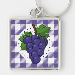 Grapes on White Violet Plaid Keychain