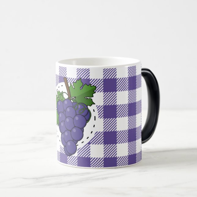 Grapes on White Violet Plaid Magic Mug (Front Right)