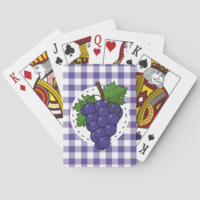 Grapes on White Violet Plaid Playing Cards (Back)