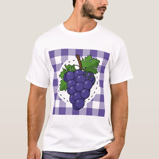 Grapes on White Violet Plaid T-Shirt (Front)