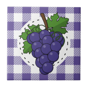 Grapes on White Violet Plaid Tile