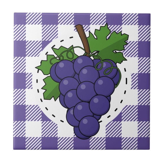 Grapes on White Violet Plaid Tile (Front)