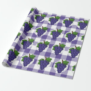Grapes on White Violet Plaid Wrapping Paper