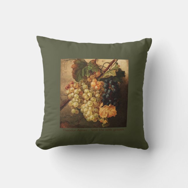 Grapes Painting Vintage Autumn Green  Throw Pillow (Front)