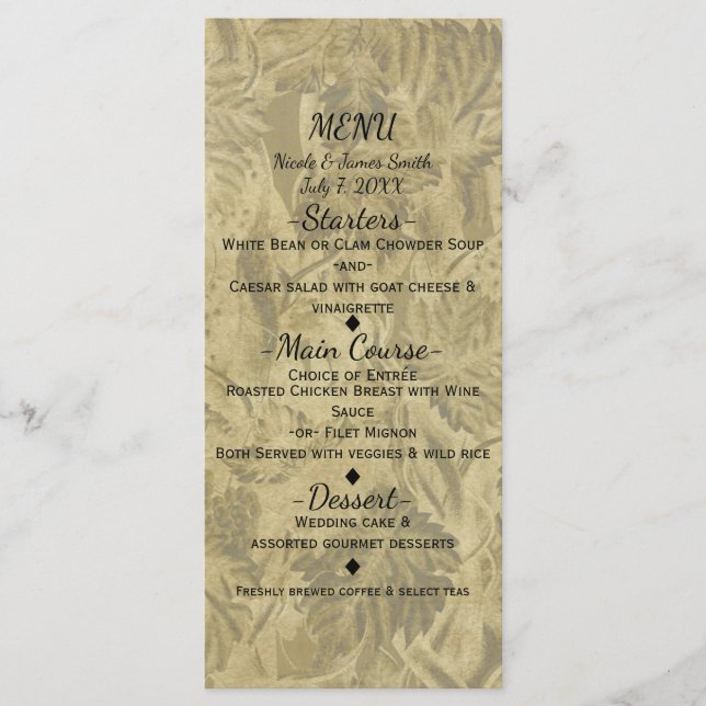 Grapes Vineyard Elegant Wedding Bridal Menu (Front)