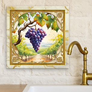 Grapes Vineyard Gold Ceramic Tile