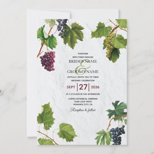 Grapes Vineyard Mediterranean Greek Island Wedding Invitation (Front)