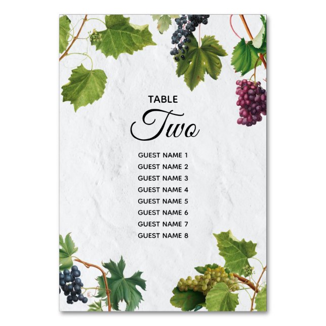 Grapes Vineyard Mediterranean Greek Island Wedding Table Number (Front)