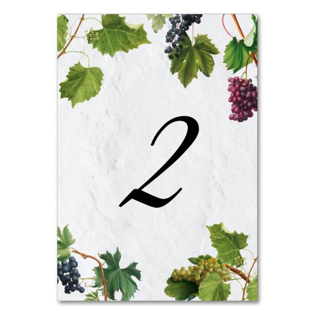 Grapes Vineyard Mediterranean Greek Island Wedding Table Number (Front)