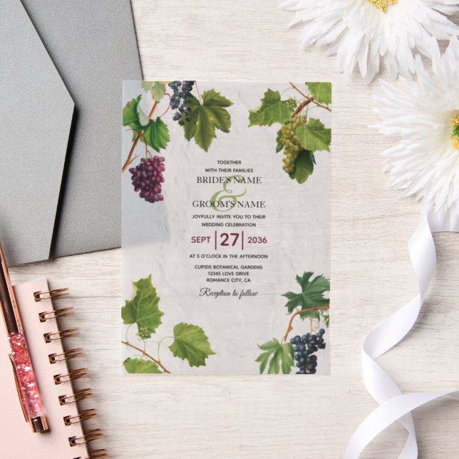 Grapes Vineyard Mediterranean Greek Island Wedding Vellum Invitations (Wedding)