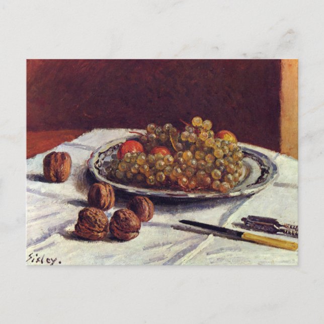 Grapes & Walnuts on a Table Sisley Impressionist Postcard (Front)