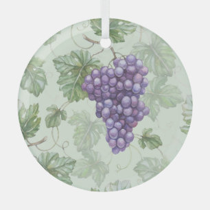 Grapes Watercolor, Fruit Seamless Pattern. Glass Ornament
