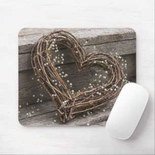 Grapevine Heart Wreath with Baby's Breath Mouse Pad