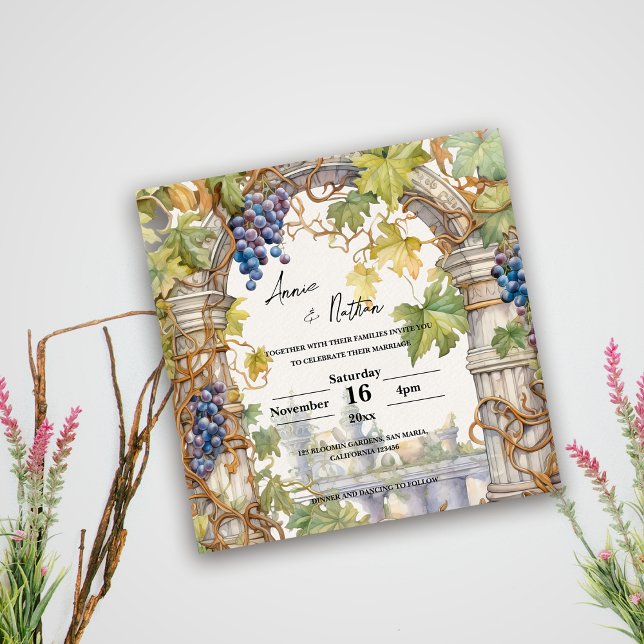 Grapevine Romantique Vignoble Faire-part de mariag (Grapevine Romantic Vineyard Wedding Invitation)