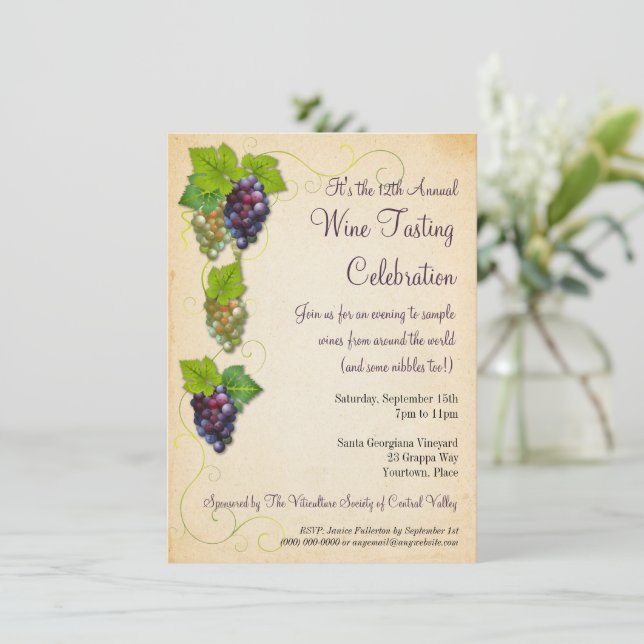 Grapevine Wine Tasting Party Invitation (Standing Front)