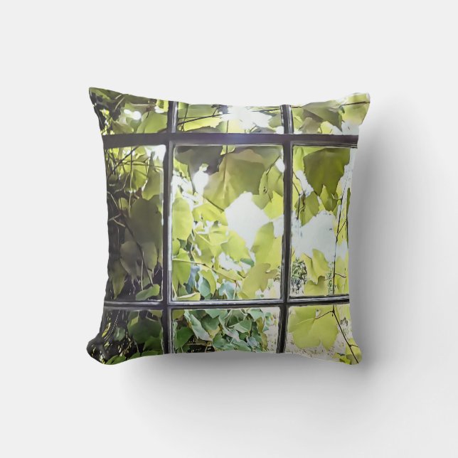 Grapevines Seen Through Window Throw Pillow (Front)