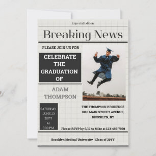 Graph paper Newspaper Graduation Party Invitations