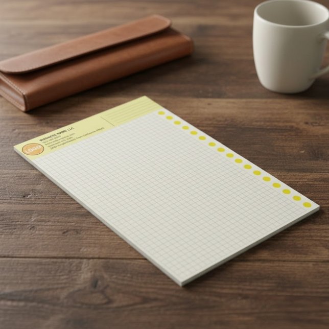 Graph Paper with Logo (Inch Squares) Custom Grid Notepad (yellow graph paper with logo, custom large grid notepad, branded corporate graph paper)