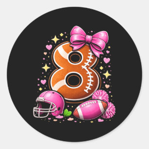 Graphic 8th Birthday Celebration Girl Football Classic Round Sticker
