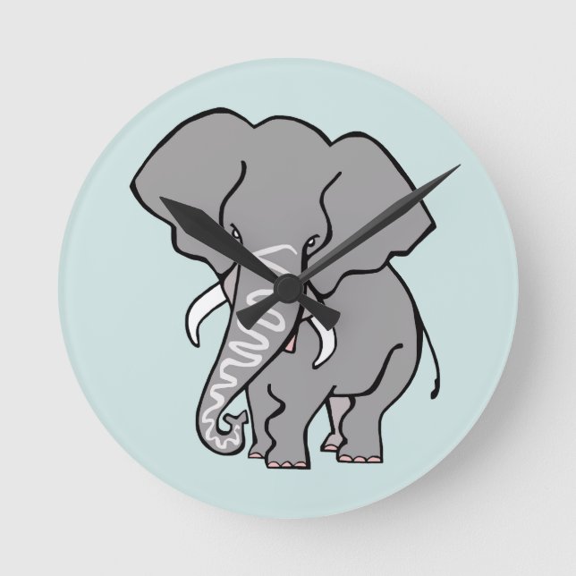 Graphic African ELEPHANT -Endangered animal -Green Round Clock (Front)